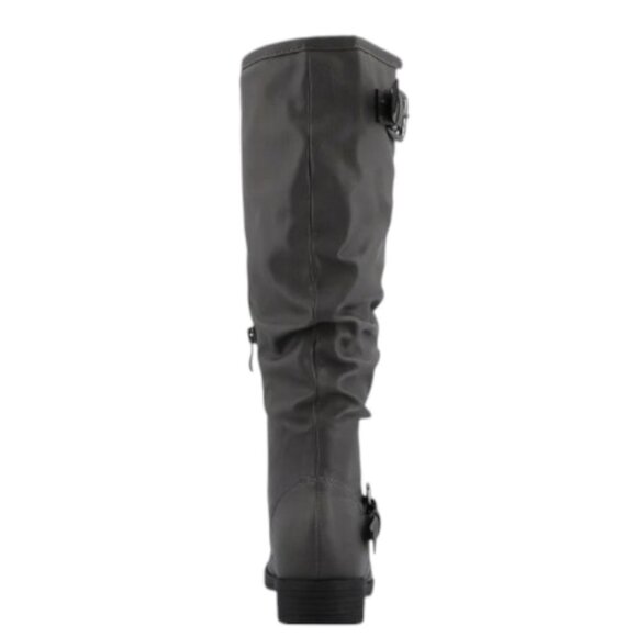 Journee Collection Gray Faux Leather Stormy Rutched Side Riding Boots – Size 8 - Picture 4 of 16